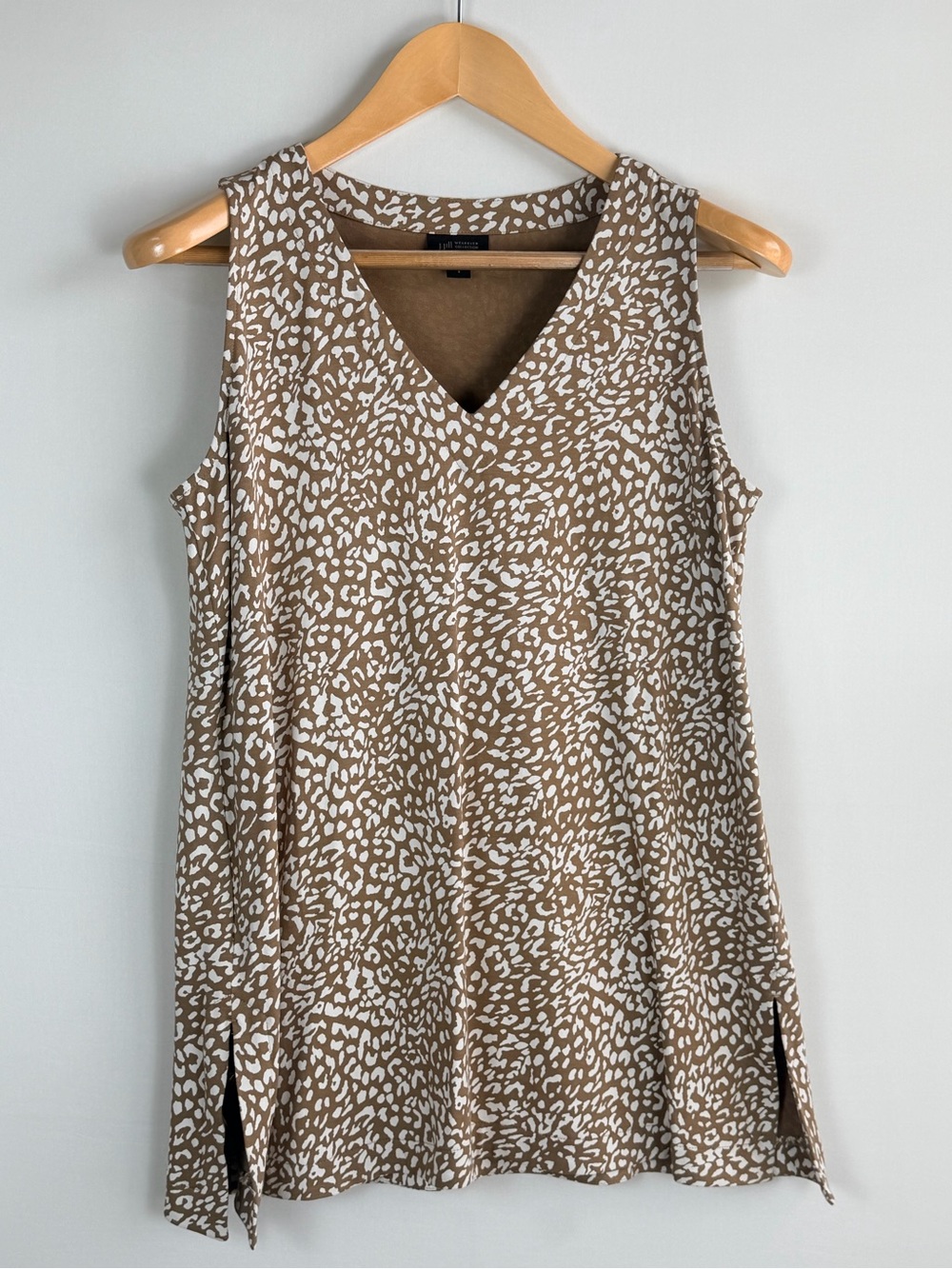J.Jill Wearever Collection Brown Animal Print Sleeveless Tunic Top Small